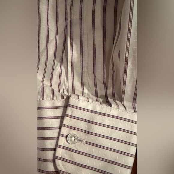 GIORGIO ARMANI MEN’S CASUAL CREAM AND BURGUNDY JACQUARD PINSTRIPE SHIRT 16 34/35 - Picture 3 of 6